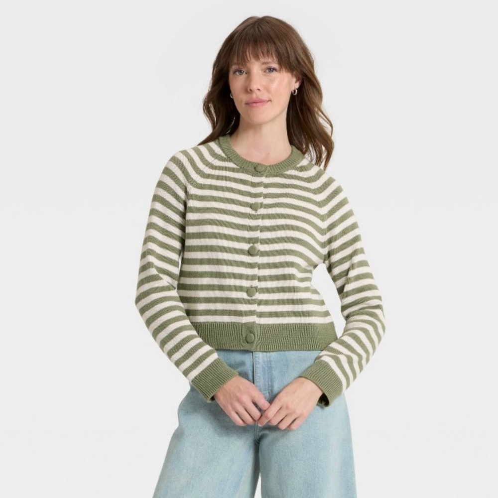 Universal Thread Green Striped Button Down Sweater